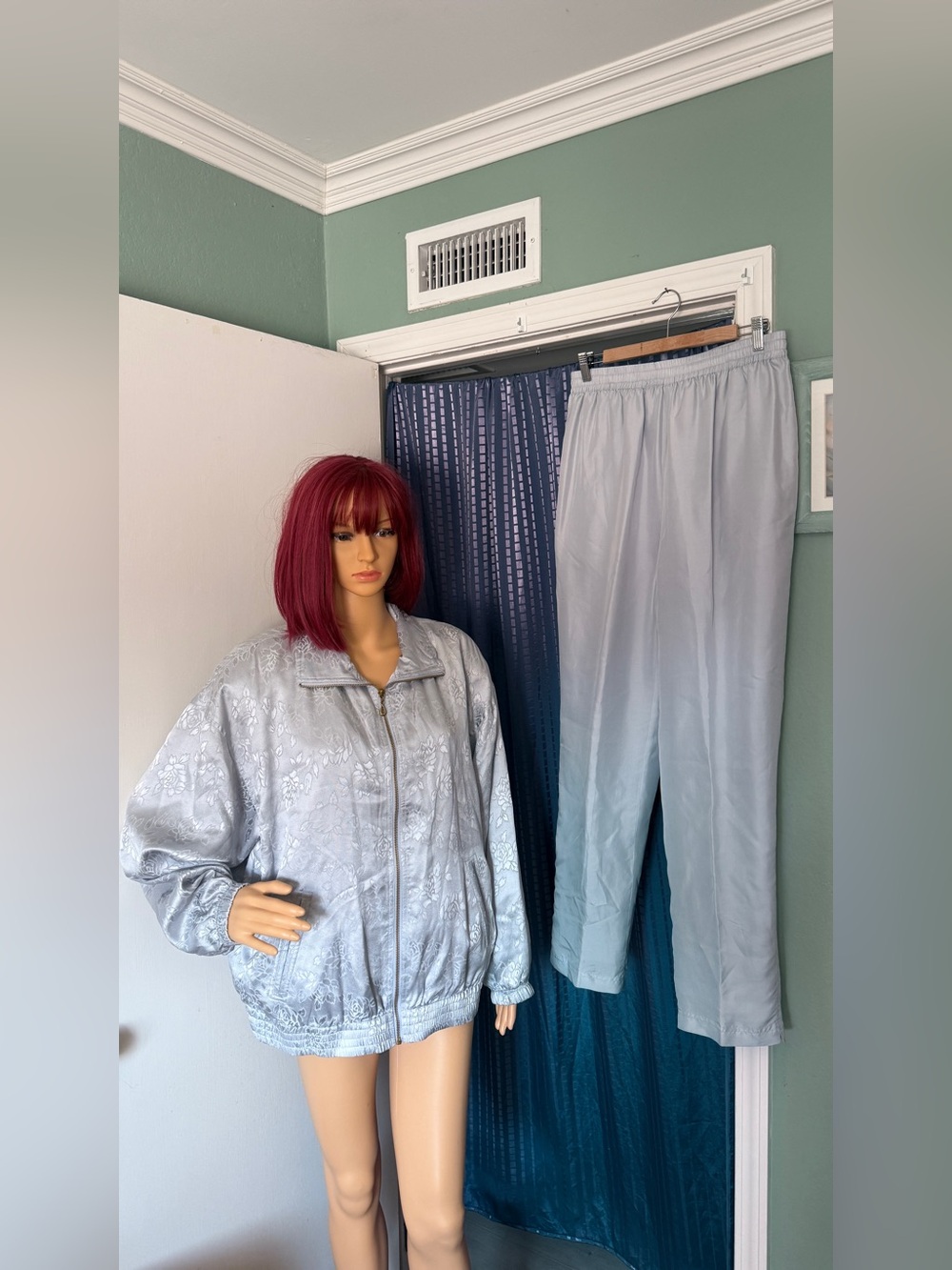 Vintage 90s H Look 100% Silk Track Suit Jacket Pants Set L NWT